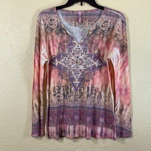 Kiara Knit Top Blouse Pink Purple L Embellished Polyester Rayon